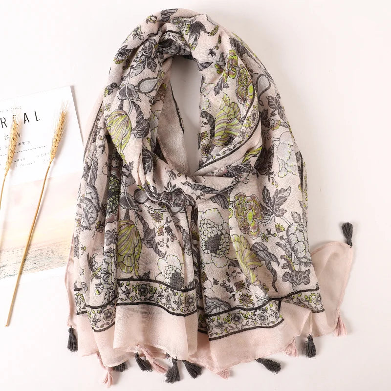 Printed Cotton Tassel Scarf – Large 180x90cm Hijab, Shawl & Beach Wrap (43 Colors)