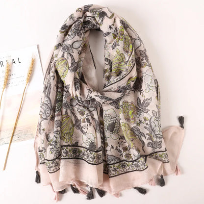 Large Printed Tassel Scarf & Shawl – Cotton Blend Hijab, Beach Wrap & Stole for Women (43 Colors)