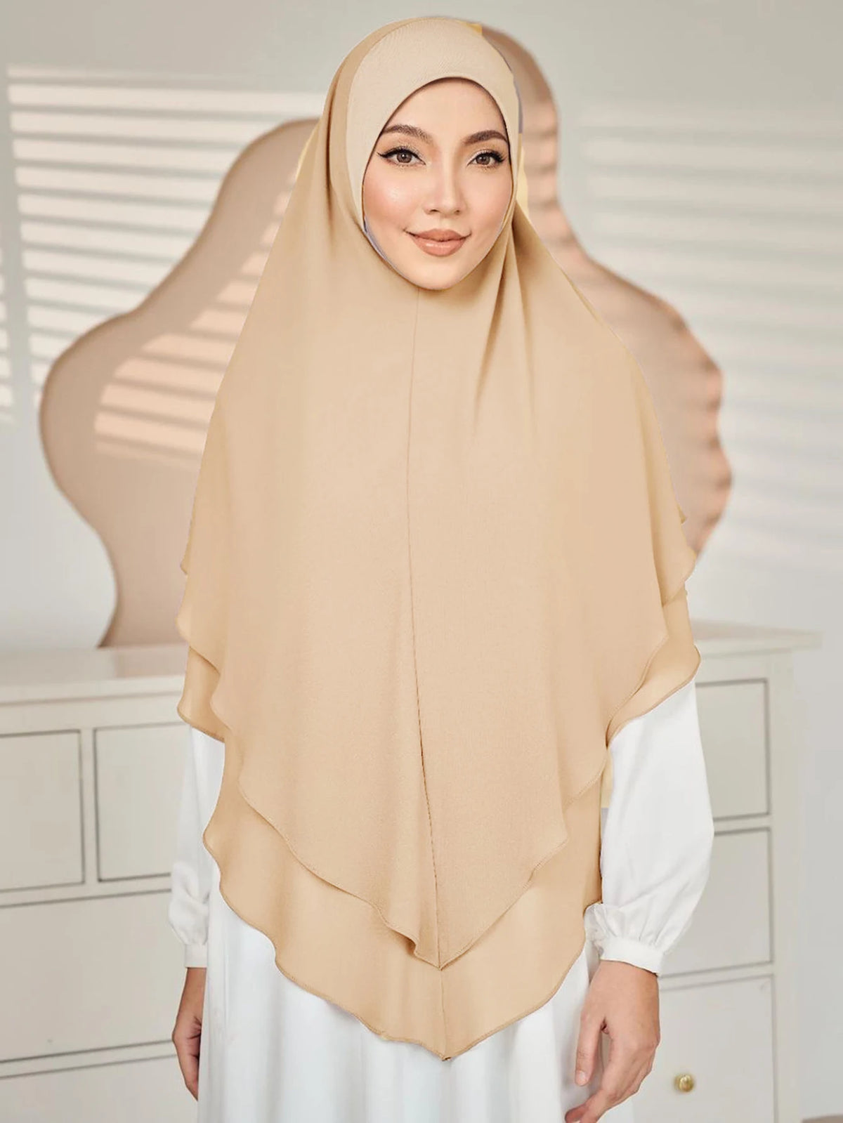 Double-Layer Instant Hijab – Solid-Color Headscarf