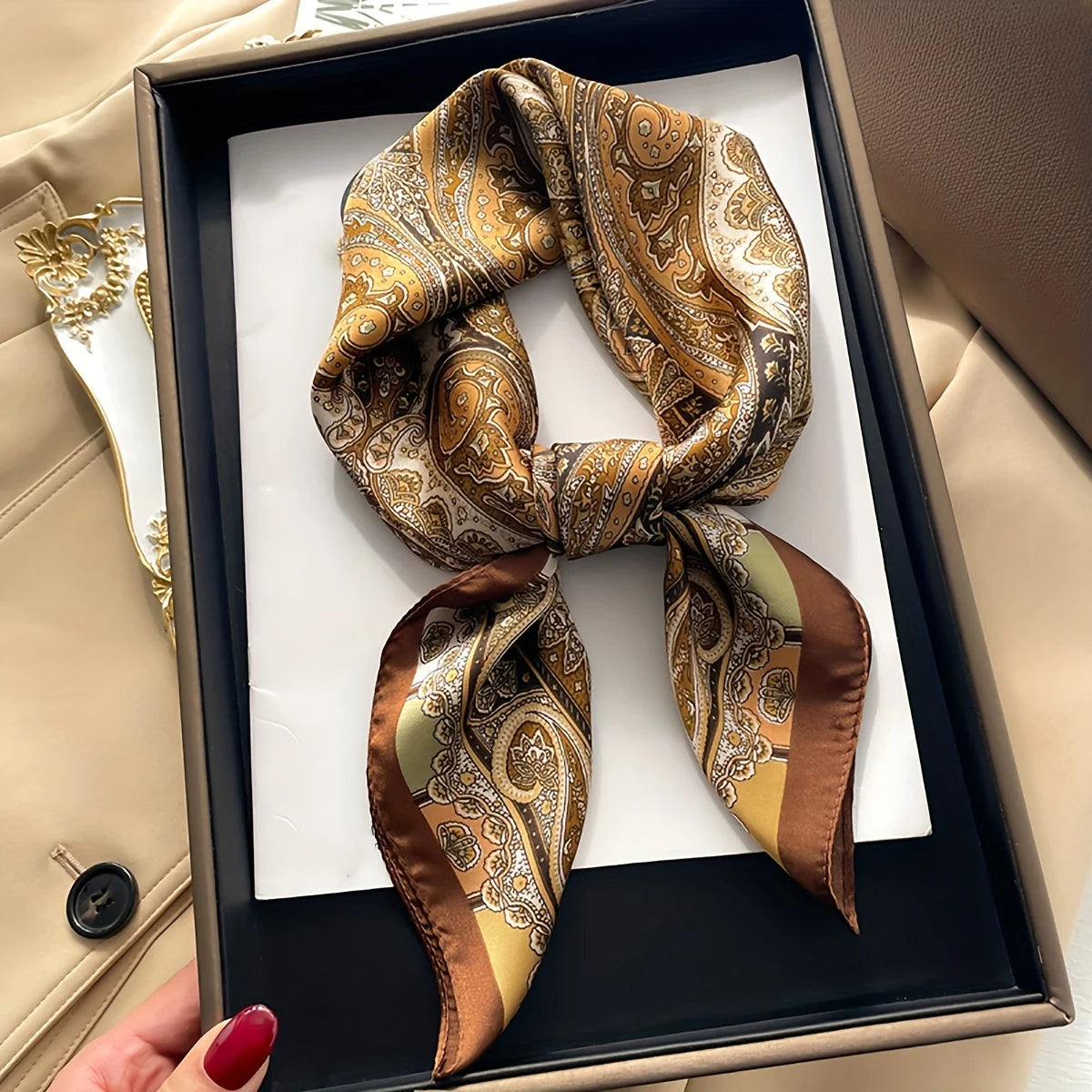 Paisley Print Square Silk-Feel Scarf – Lightweight Neck & Head Wrap for Women (32 Colors)
