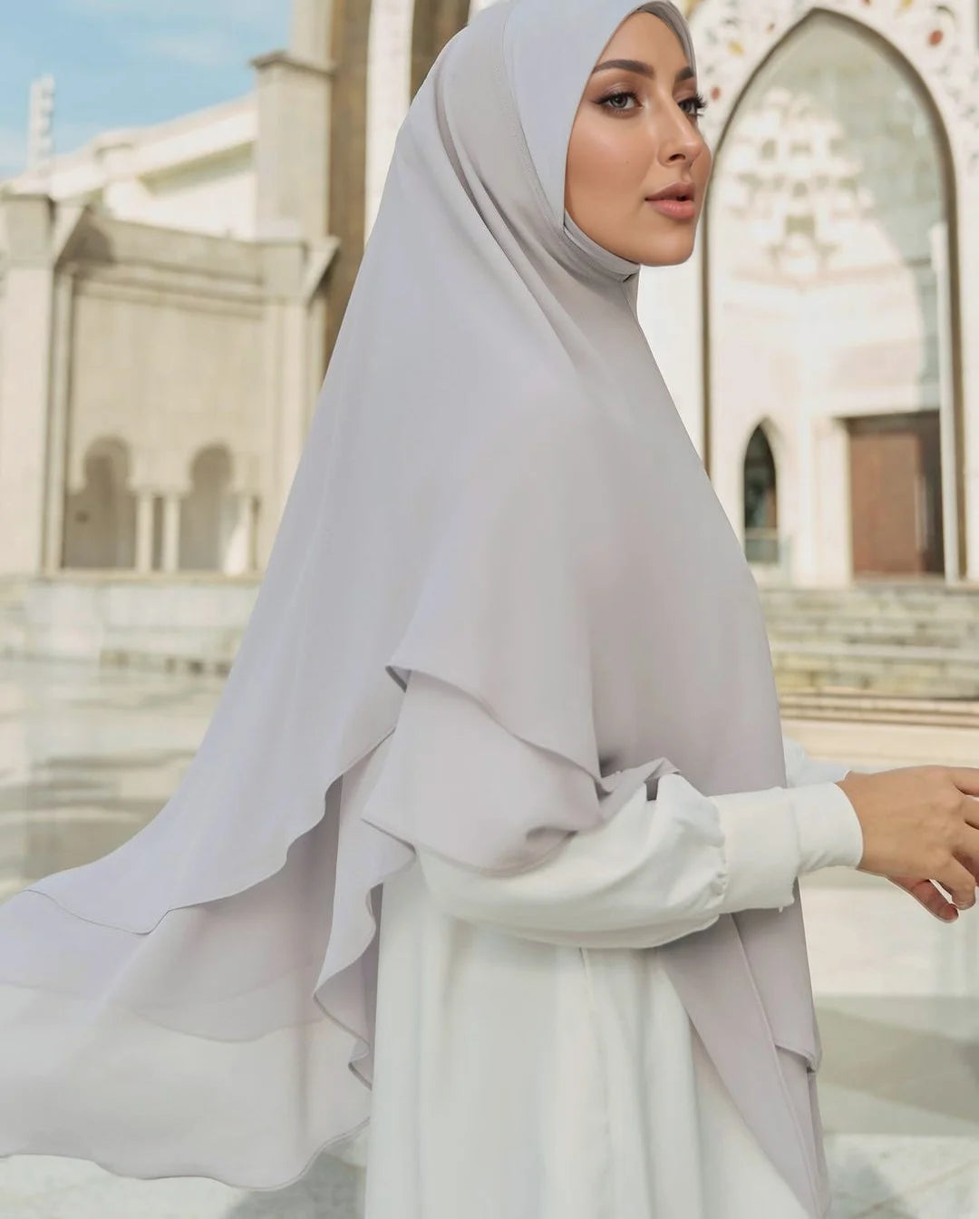 Double-Layer Instant Hijab – Solid-Color Headscarf