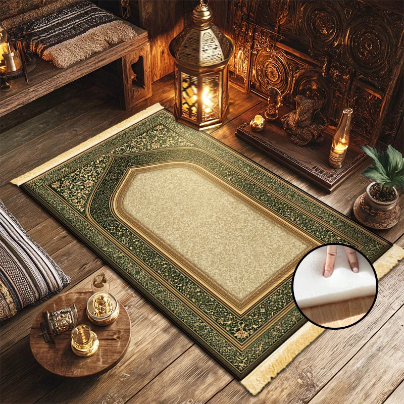 Premium Sponge-Cushioned Prayer Mat with Tassels – Anti-Slip Soft Muslim Worship Rug | Home & Travel | 2 Sizes