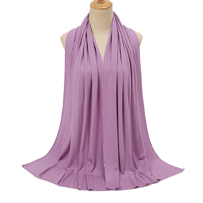 Jersey Hijab Scarf - 170x60cm Solid Color Stretch Polyester Shawl