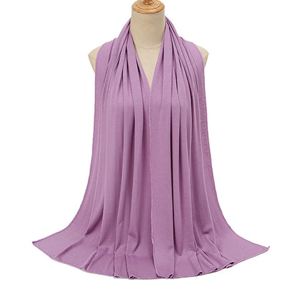 Jersey Hijab Scarf - 170x60cm Solid Color Stretch Polyester Shawl