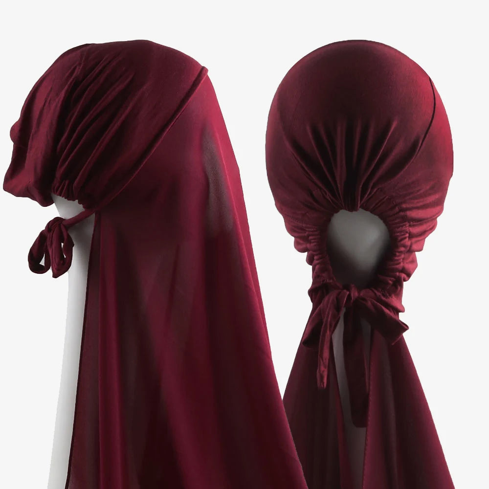 Women's Instant Hijab Bonnet with Chiffon Shawl – 2-in-1 Cap & Scarf