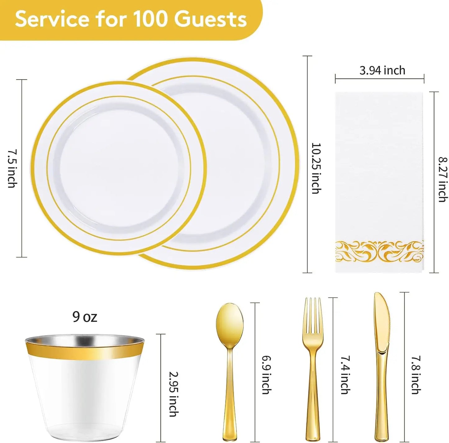 700-Piece Gold Disposable Dinnerware Set – Gold Rim Plates, Cups & Cutlery for 100 Guests | Eid & Ramadan
