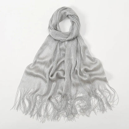 Shiny Silk Hijab Scarf & Evening Shawl for Women | Lace Tassel Party Wrap | 6 Colors