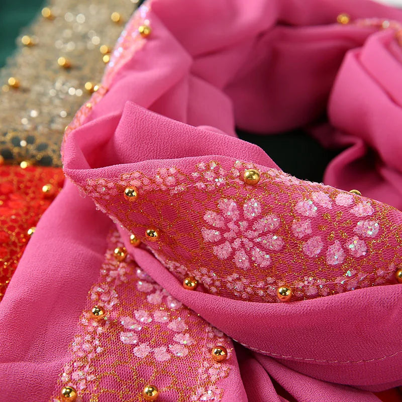 Women's Beaded Lace Chiffon Hijab Scarf – Elegant Islamic Headscarf