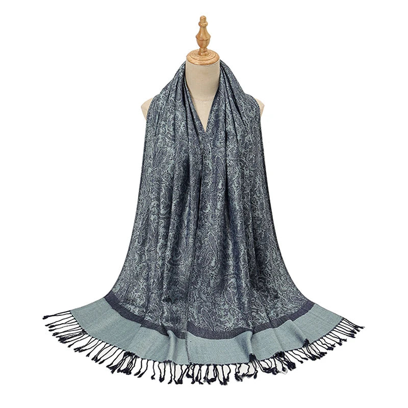 Women's Jacquard Tassel Hijab Scarf – Floral Pashmina Shawl