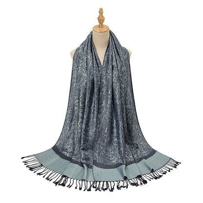 Women's Jacquard Tassel Hijab Scarf – Floral Pashmina Shawl