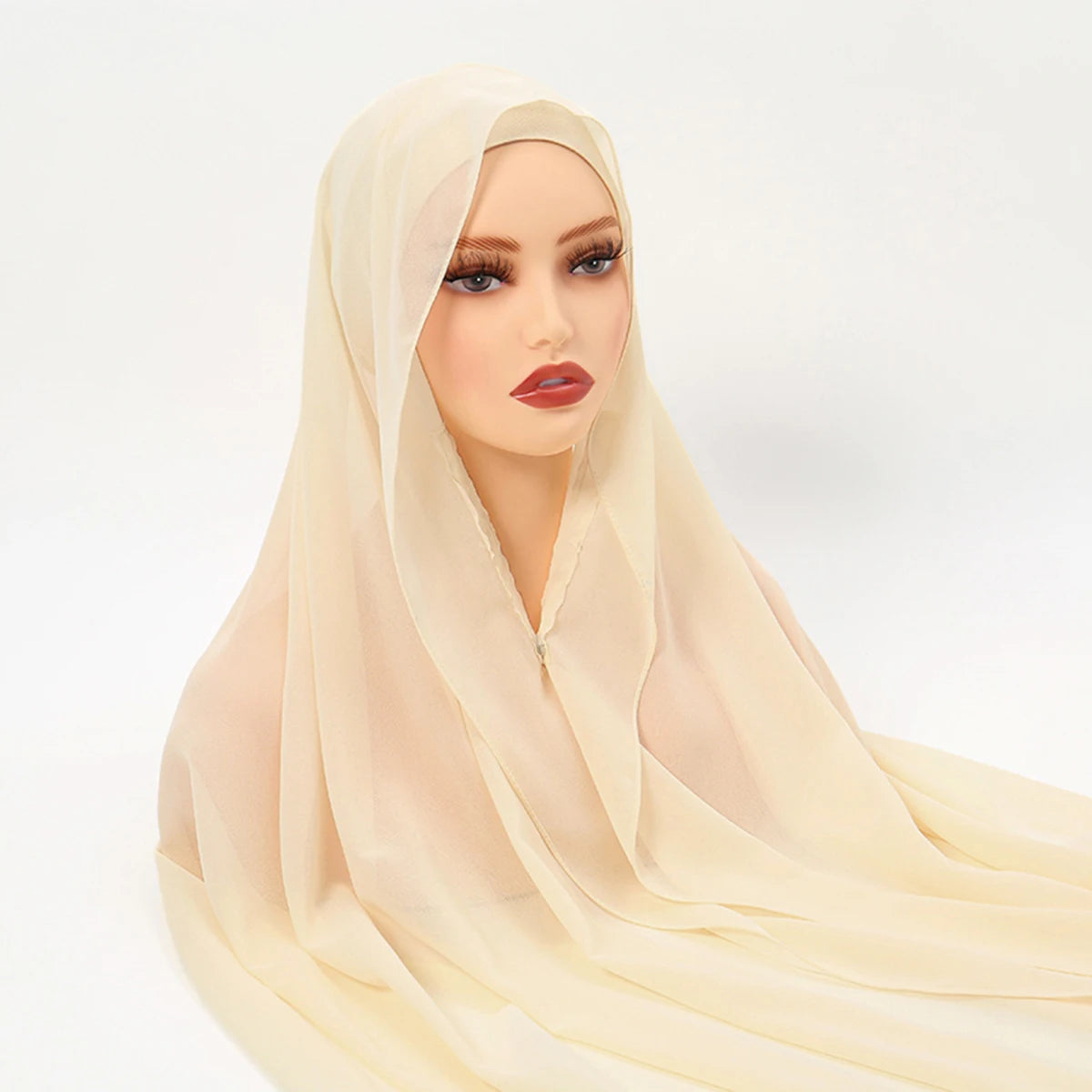 Magnetic Chiffon Hijab with Built-In Magnets & Undercap – Solid Color Easy Wear (18 Colors)