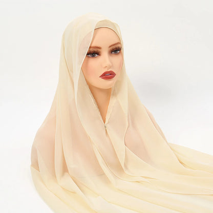 Magnetic Chiffon Hijab with Built-In Magnets & Undercap – Solid Color Easy Wear (18 Colors)