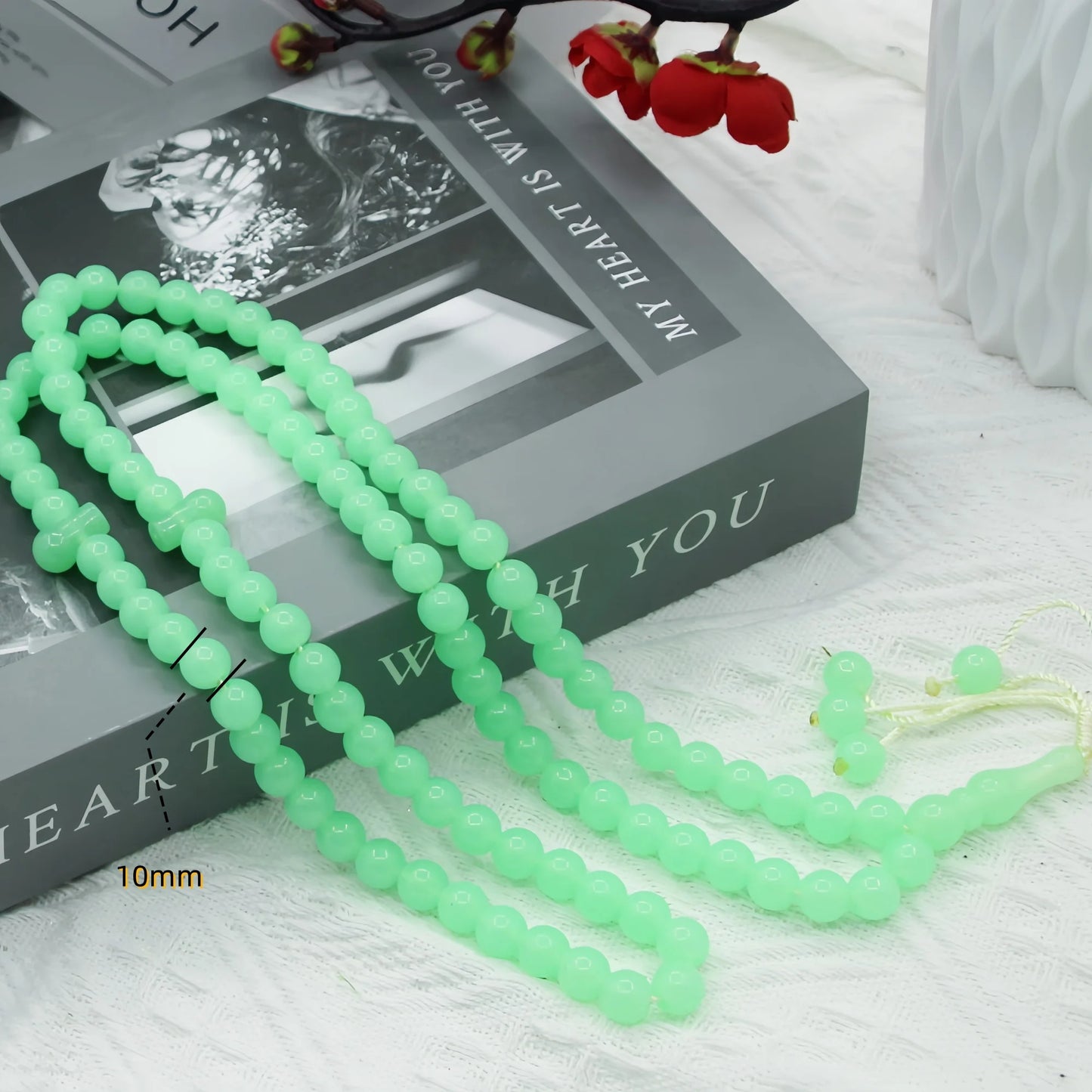 Glow-in-the-Dark Tasbih Prayer Beads – Oval Luminous Muslim Misbaha with Tassel