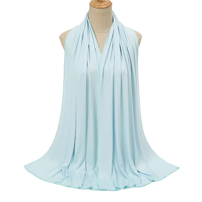 Jersey Hijab Scarf - 170x60cm Solid Color Stretch Polyester Shawl