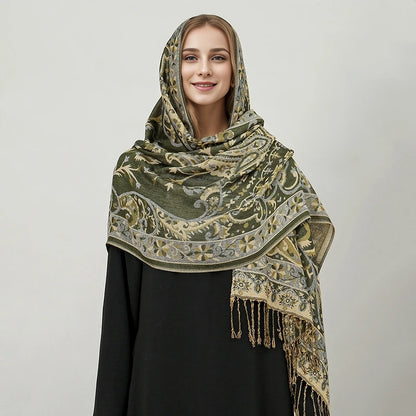 Women's Embroidered Pashmina Hijab Scarf – Soft Cashmere-Feel Shawl