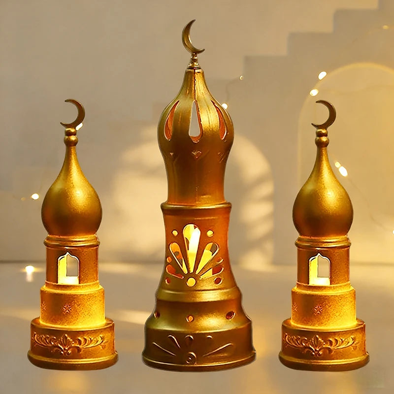 Ramadan Moon & Star LED Castle Lantern – Eid Mubarak Tabletop Decor (18 Styles)