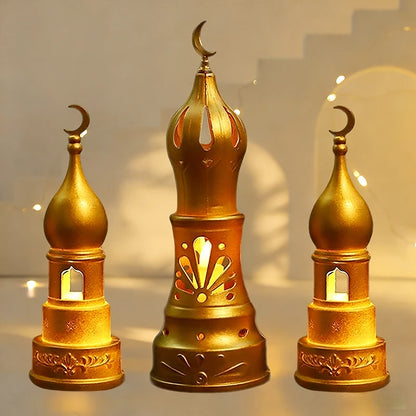 Ramadan Moon & Star LED Castle Lantern – Eid Mubarak Tabletop Decor (18 Styles)