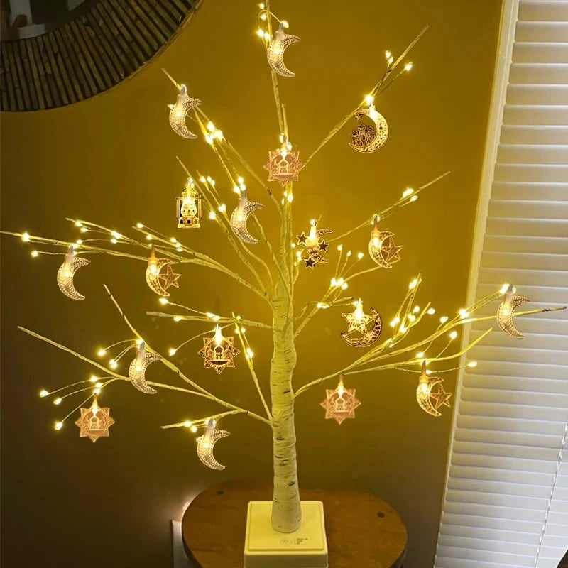 Ramadan LED Birch Tree Light – Star & Moon String Lights, 1.5m 10 LED