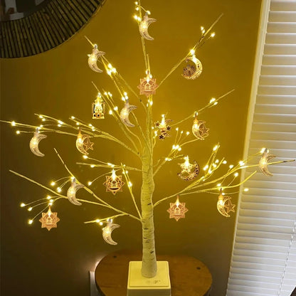 Ramadan LED Birch Tree Light – Star & Moon String Lights, 1.5m 10 LED