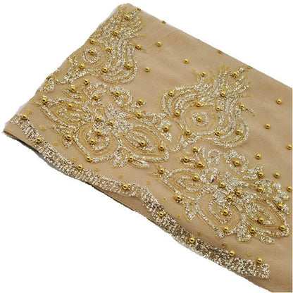 Women's Shimmer Chiffon Hijab Scarf – Gold Glitter & Bead Party Shawl