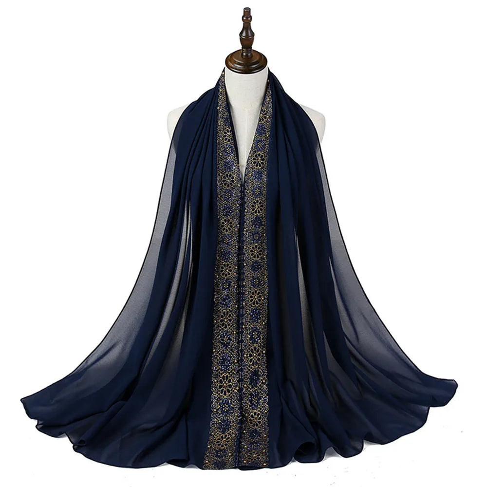 Women's Beaded Lace Chiffon Hijab Scarf – Elegant Islamic Headscarf