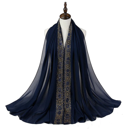 Women's Beaded Lace Chiffon Hijab Scarf – Elegant Islamic Headscarf
