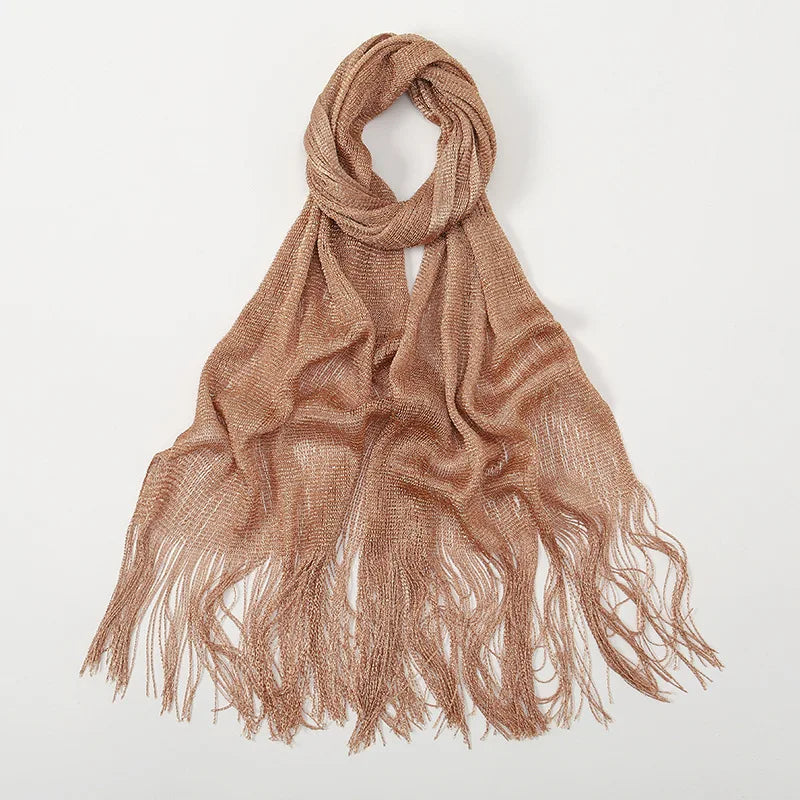 Shiny Silk Hijab Scarf & Evening Shawl for Women | Lace Tassel Party Wrap | 6 Colors