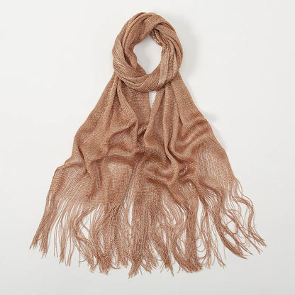 Shiny Silk Hijab Scarf & Evening Shawl for Women | Lace Tassel Party Wrap | 6 Colors