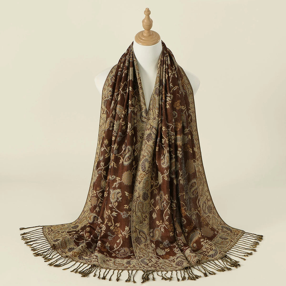Women's Jacquard Tassel Hijab Scarf – Floral Pashmina Shawl
