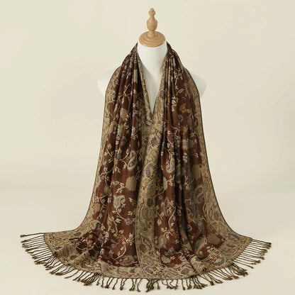 Women's Jacquard Tassel Hijab Scarf – Floral Pashmina Shawl
