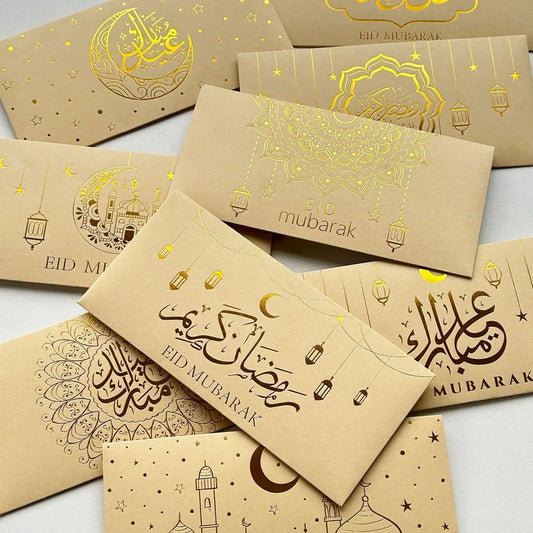 Eid Greeting Card & Envelope Set | 9 Islamic Invitation Cards for Eid Mubarak | 2 Designs