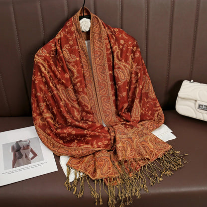 Women's Embroidered Pashmina Hijab Scarf – Soft Cashmere-Feel Shawl