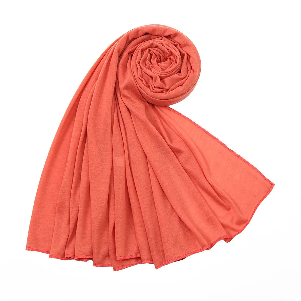 Women's Plain Cotton Jersey Hijab Scarf – Long Soft Shawl, 39 Colors