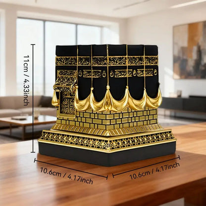 Kaaba Replica Resin Ornament | 4.6" Gold & Black Islamic Decor with Arabic Script & Rhinestones