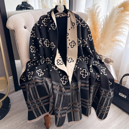 Plaid Blanket Scarf & Shawl – Thick Winter Wrap & Hijab for Women | Black & Pink