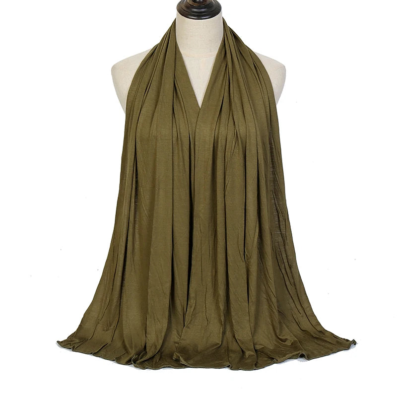 Jersey Hijab Scarf - 170x60cm Solid Color Stretch Polyester Shawl
