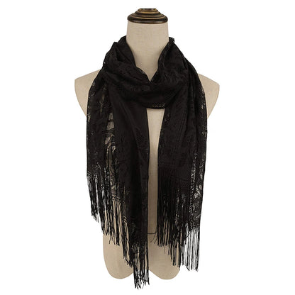 Floral Lace Tassel Scarf – Fringe Shawl & Muslim Hijab for Women | 5 Colors