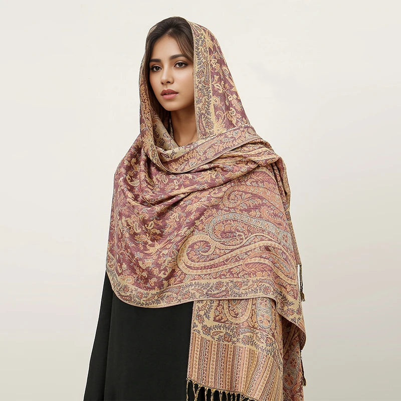 Women's Embroidered Pashmina Hijab Scarf – Soft Cashmere-Feel Shawl