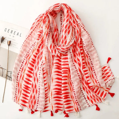 Printed Tassel Hijab Scarf & Shawl for Women | 88×180cm Bohemian Wrap | 60 Designs