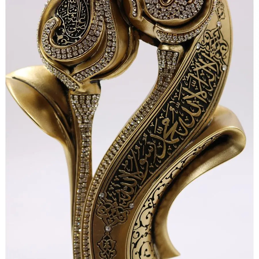 Allah & Muhammad Gold Showpiece – Tawhid Islamic Table Decor with Rhinestones