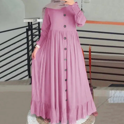 Women's Cotton-Linen Abaya – Ruffle Hem Maxi Dress, Oversized S–XXL