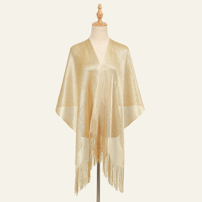 Shiny Silk Hijab Scarf & Evening Shawl for Women | Lace Tassel Party Wrap | 6 Colors