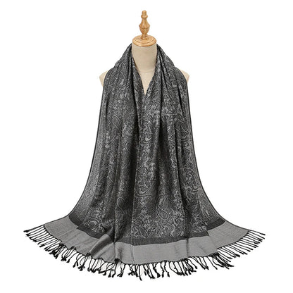 Women's Jacquard Tassel Hijab Scarf – Floral Pashmina Shawl