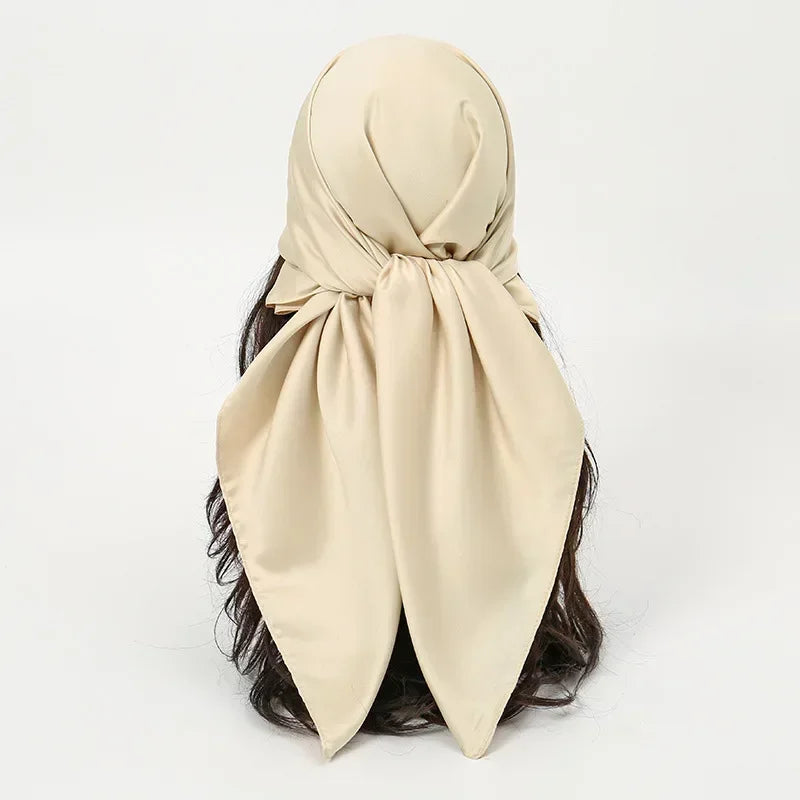 Satin Silk Square Hijab Scarf for Women | 90×90cm Shiny Solid Wrap | 32 Colors