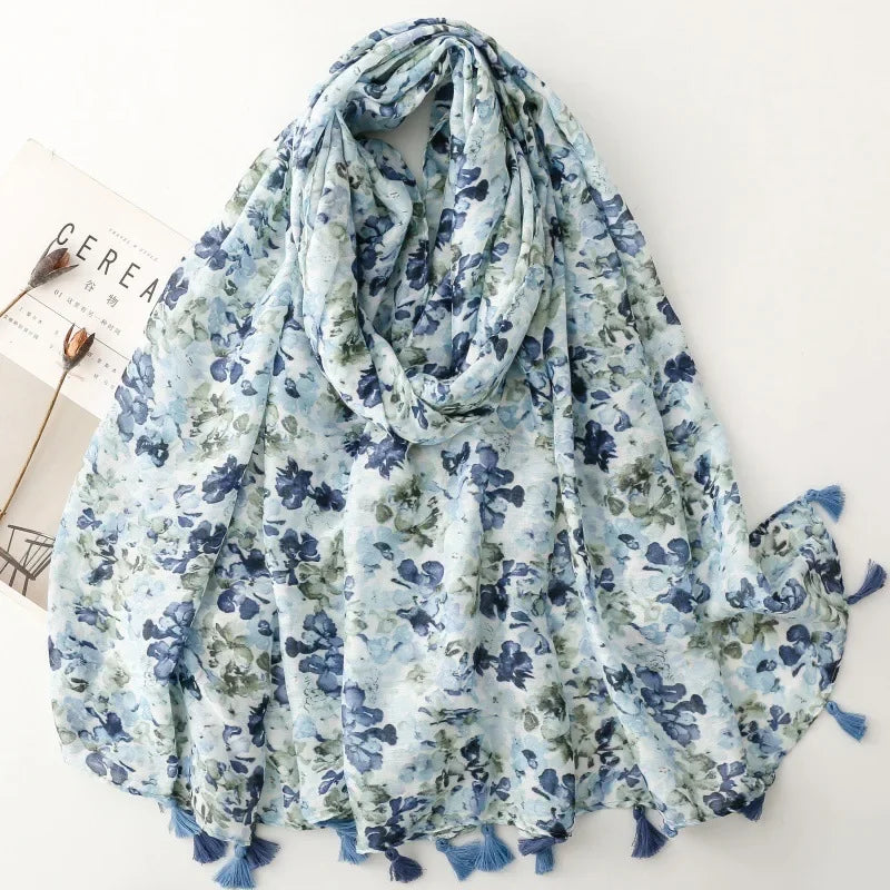 Printed Tassel Hijab Scarf & Shawl for Women | 88×180cm Bohemian Wrap | 60 Designs