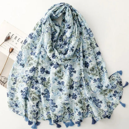 Printed Tassel Hijab Scarf & Shawl for Women | 88×180cm Bohemian Wrap | 60 Designs