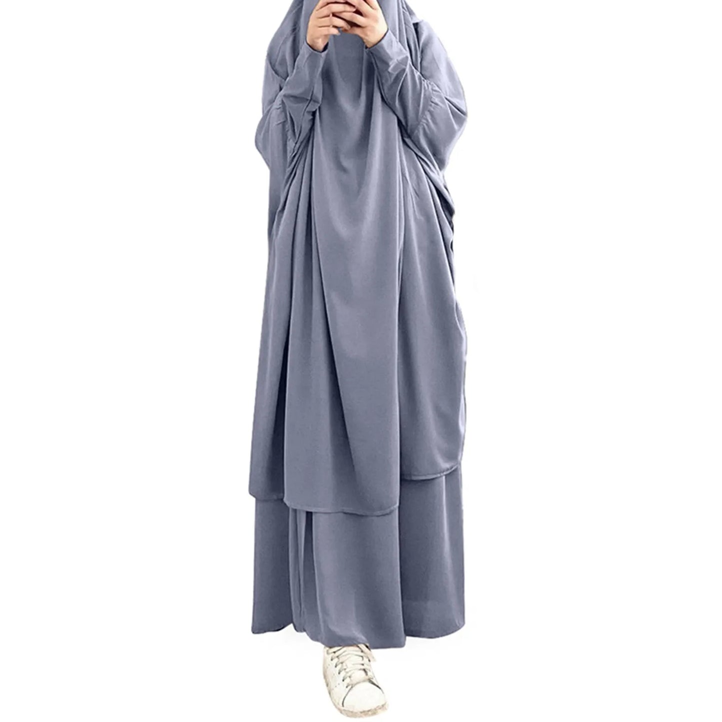 2-Piece Abaya & Long Skirt Set – Soft Stretch Muslim Women’s Prayer Garment | Jilbab Khimar | 8 Colors