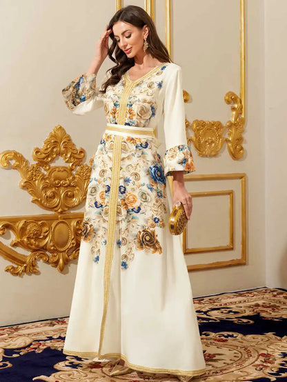 Gold Embroidered Moroccan Kaftan - Modest Maxi Dress