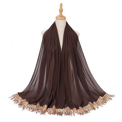 Women's Sequin Tassel Chiffon Hijab – Luxury Long Scarf & Shawl