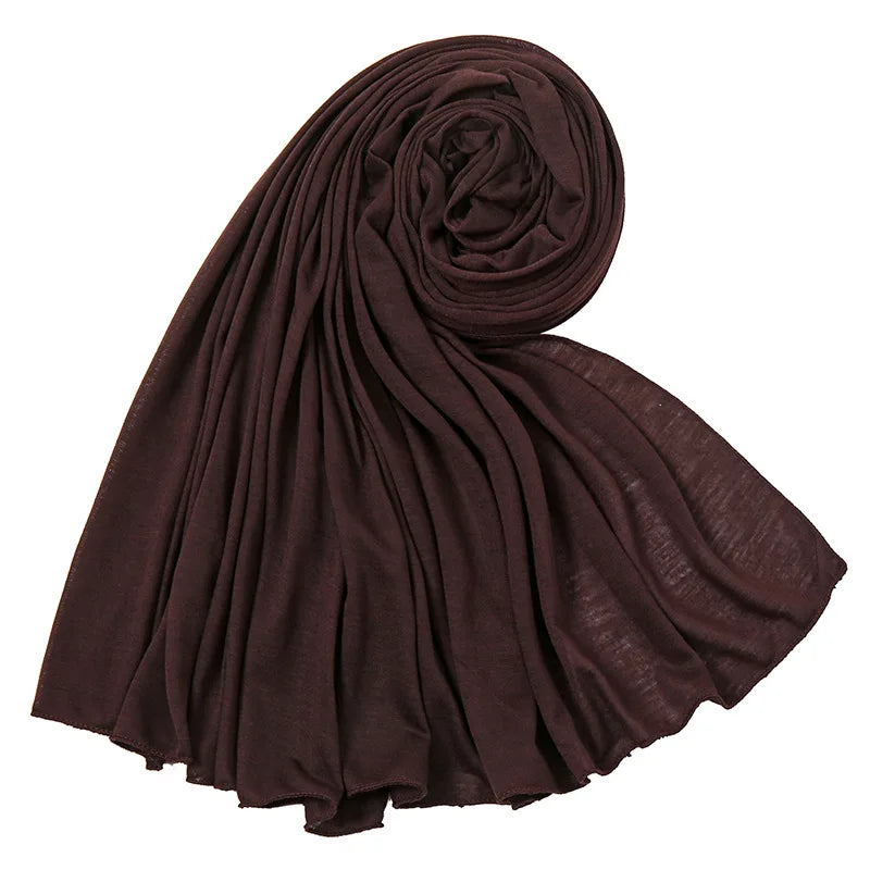 Women's Plain Cotton Jersey Hijab Scarf – Long Soft Shawl, 39 Colors